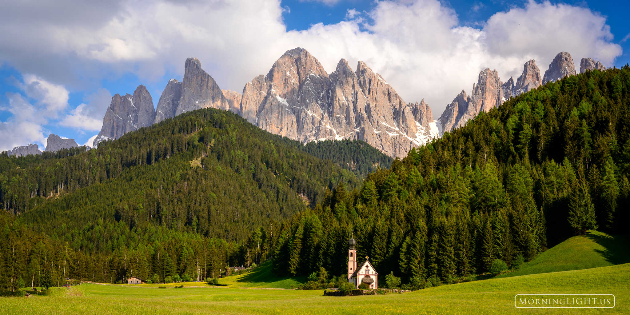 A small chapel sits below the stunning peaks of the Dolomites. The mountains and the church spire both remind us to lift our...