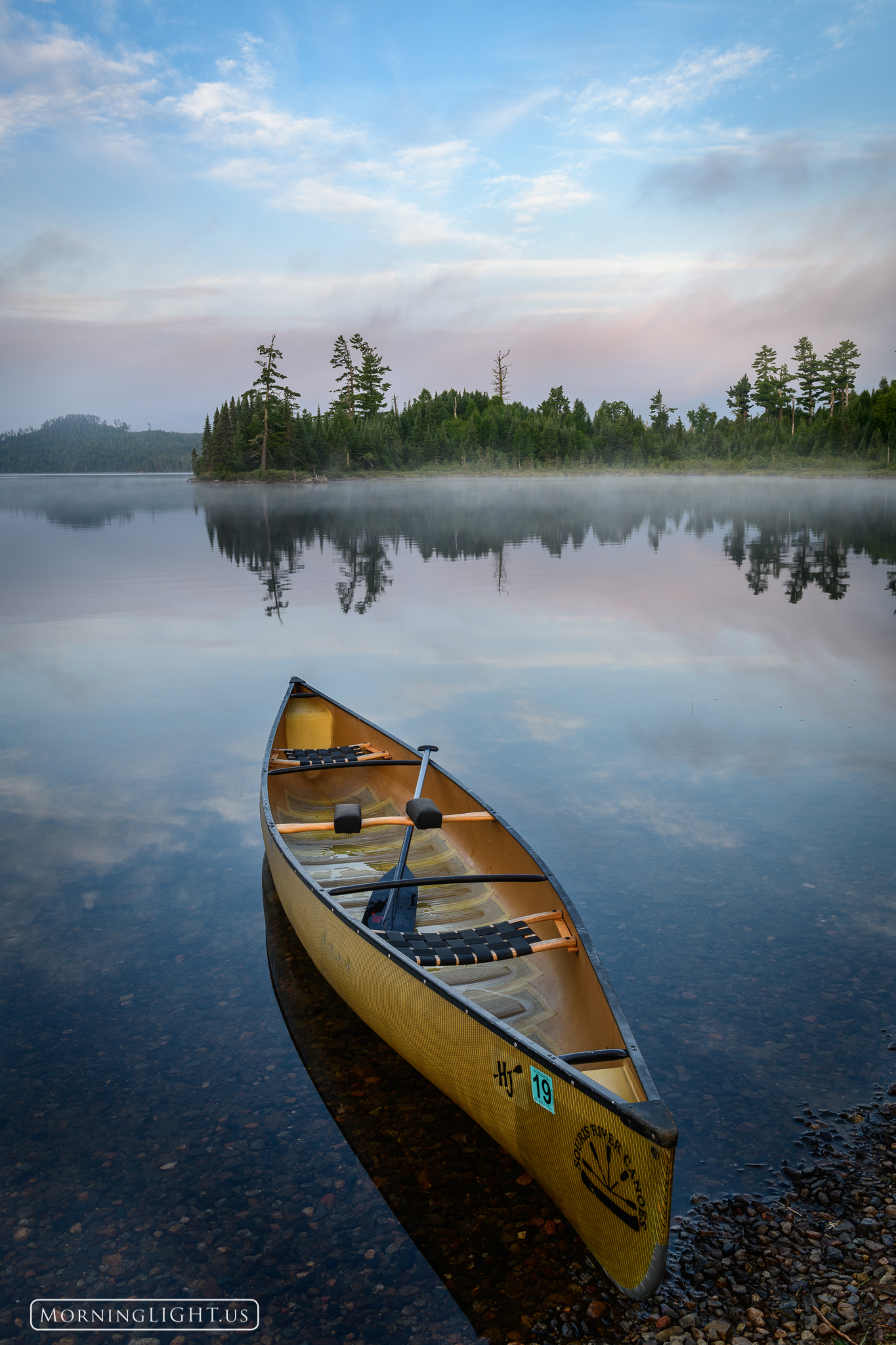 My canoe sits by the shore after a day of exploration in the Boundary Waters Canoe Area of northern Minnesota.