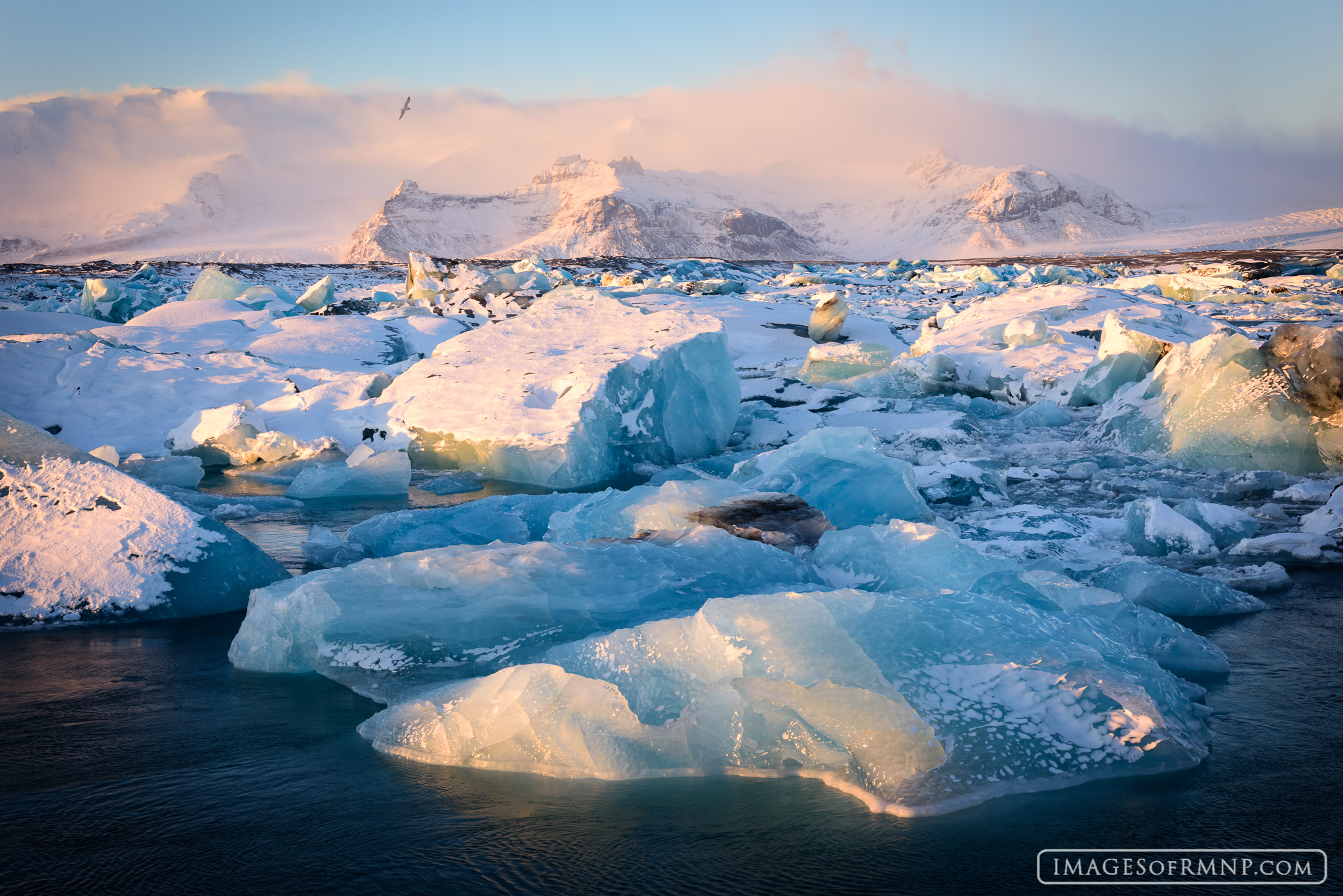 In December this glacial lagoon fills with ice that has broken off from the nearby glacier. It creates an icy view that few of...