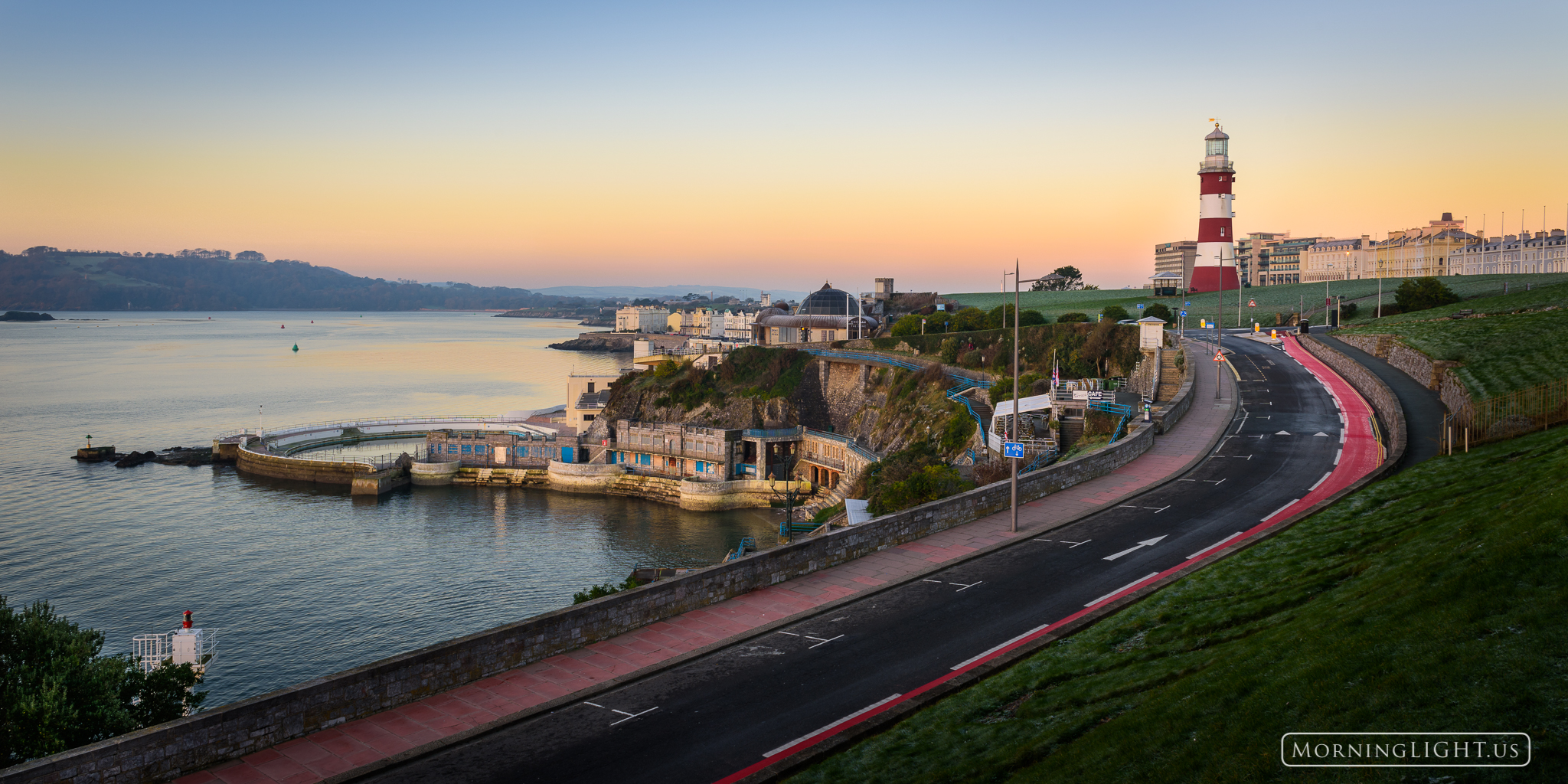 Sunrise at the Hoe in Plymouth, England.