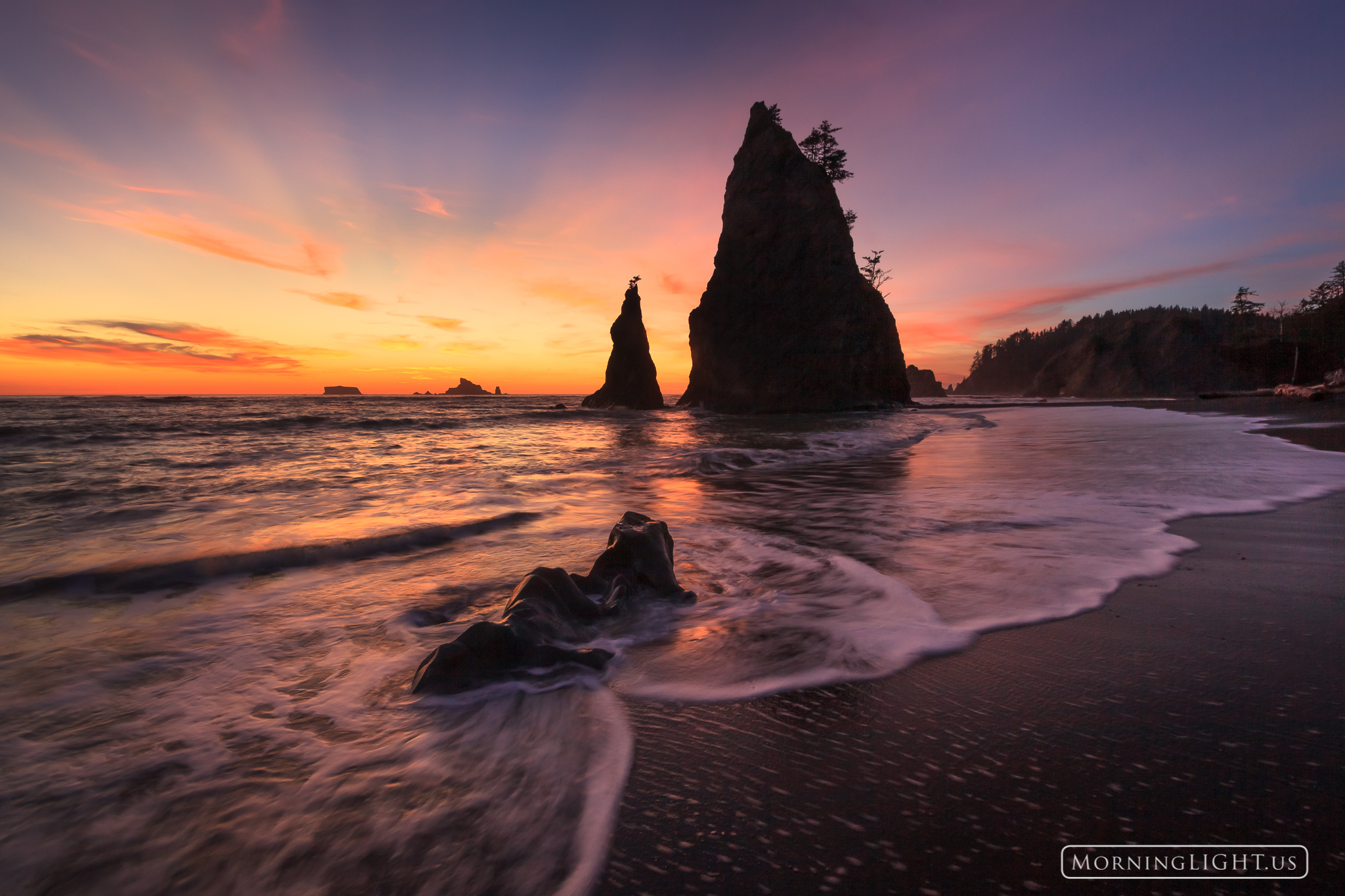 A spectacular sunset at Rialto Beach in Olympic National Park.